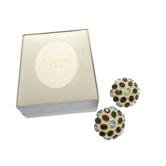 CHRISTIAN DIOR Stone Blue Gold Earrings 0359 - Picture 3 of 5